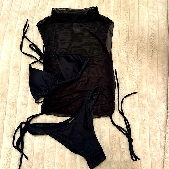 MATTE SWIM BIKINI AND MESH TANK 3-piece Set - Picture 2 of 2